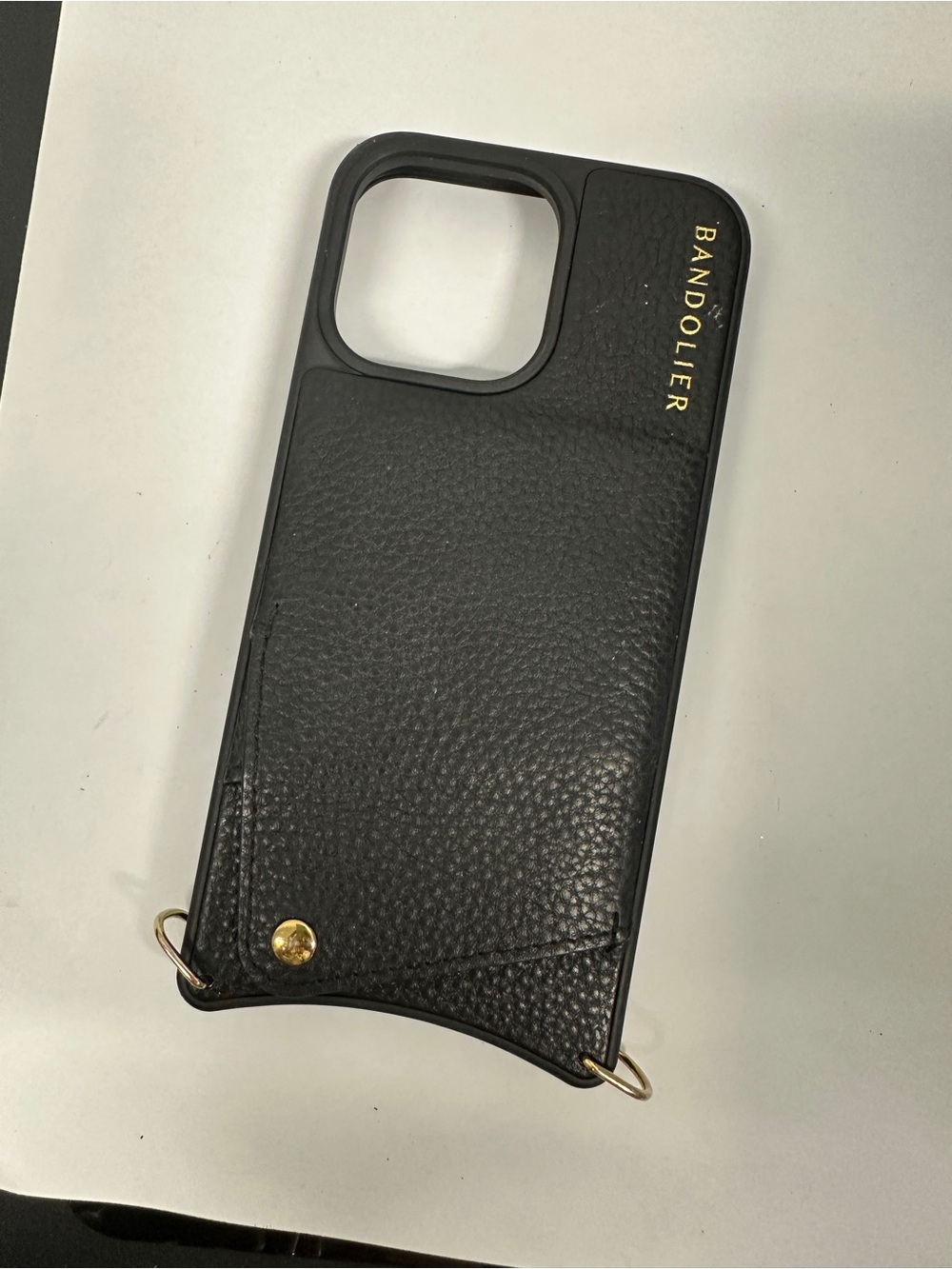 Bandolier iPhone 15 Pro Max Crossbody Black Pebbled Leather Wallet Phone Case